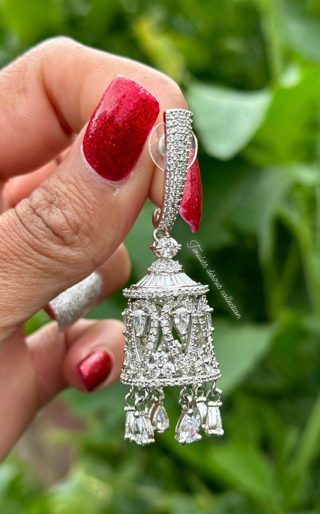 Silver American diamond Jhumka earrings