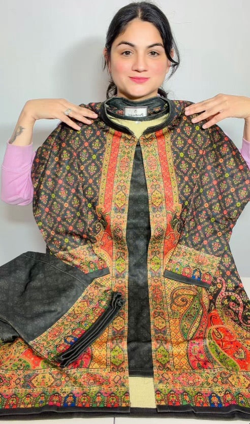 Premium Kashmiri style outfit on silk velvet - Code: 129 ( free size upto 42)
