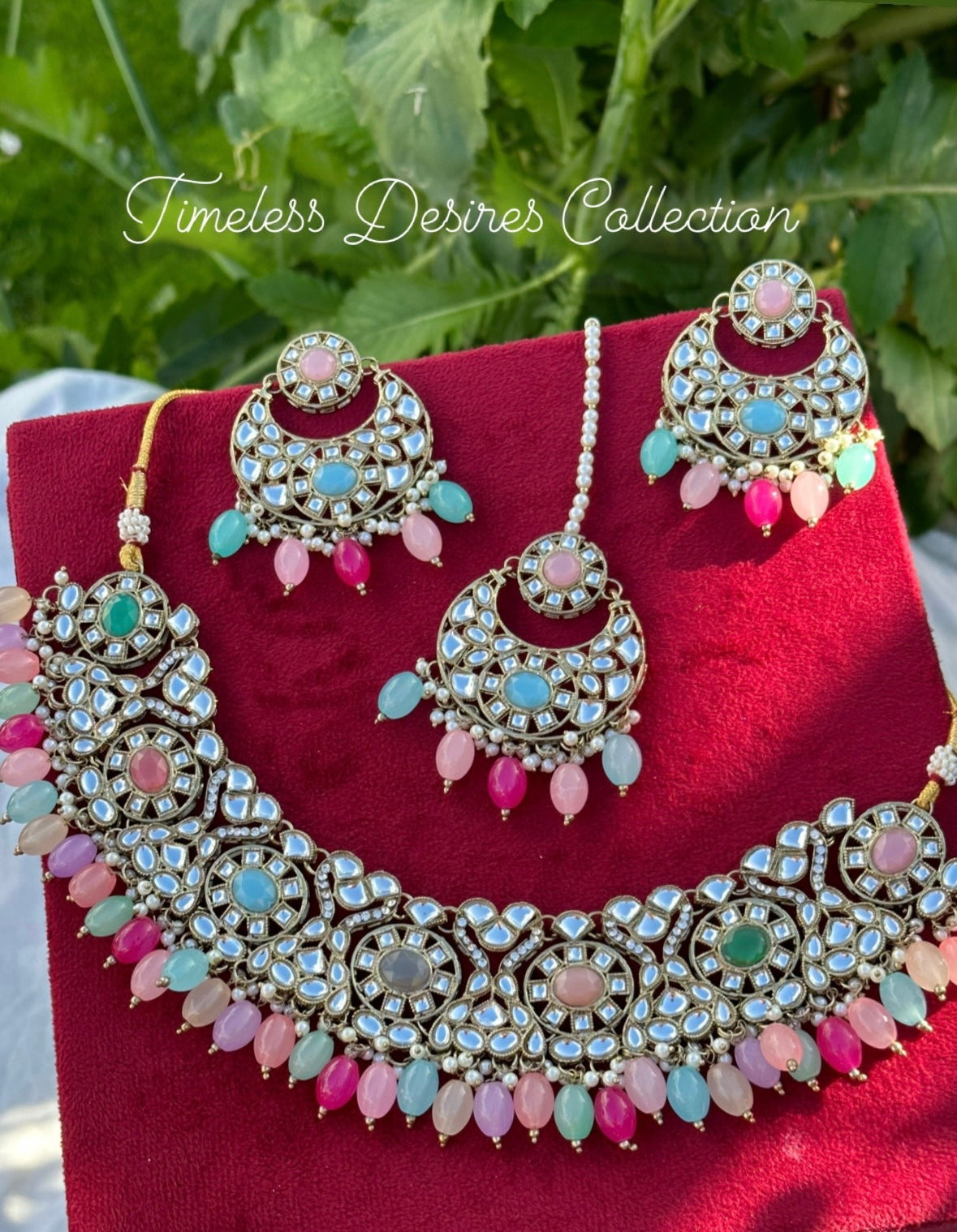 Multi colour Choker / necklace set in Kundan ( pastel colours )