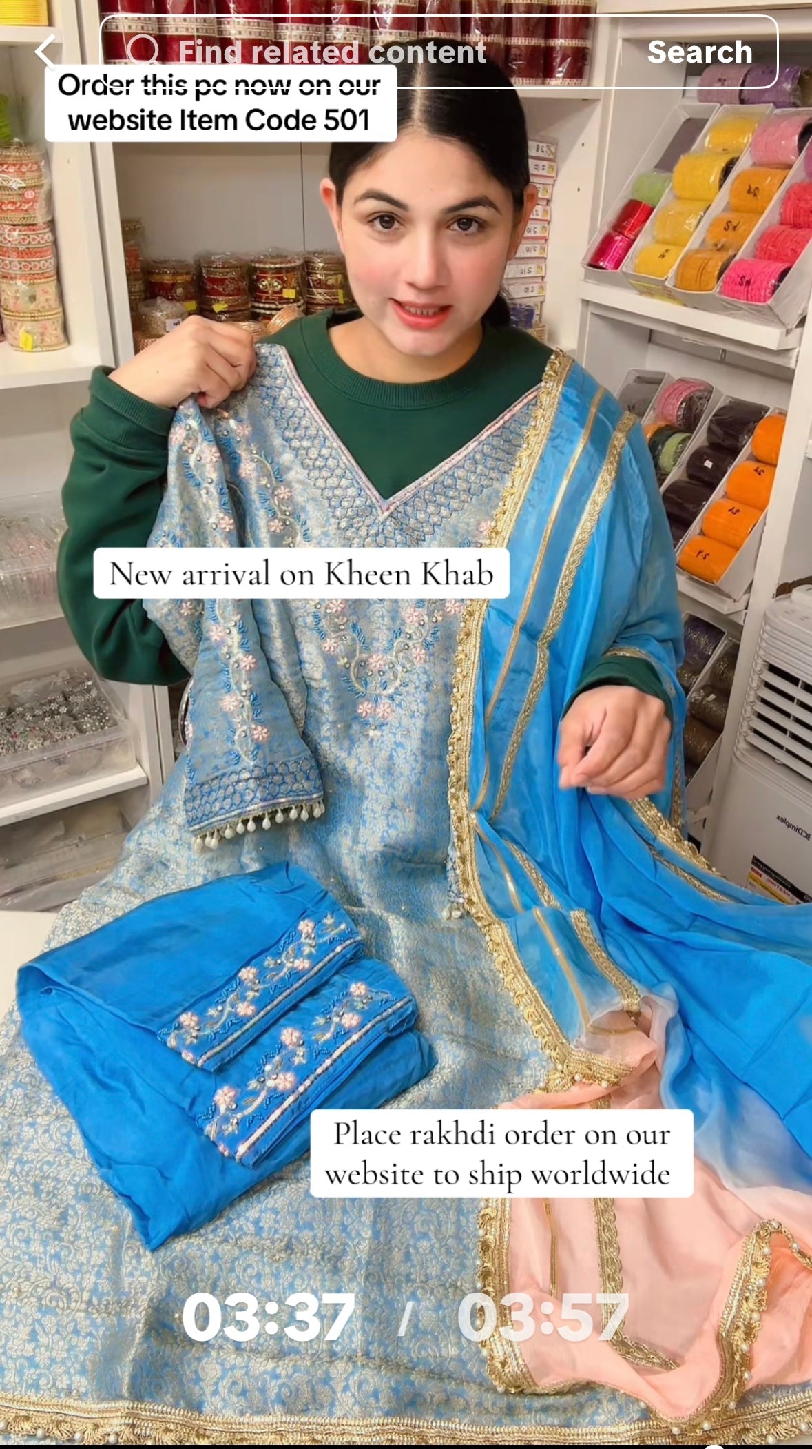 Punjabi suit handwork on Kheen Khab ( Item Code 501 )- colour powder blue- Taking pre order only