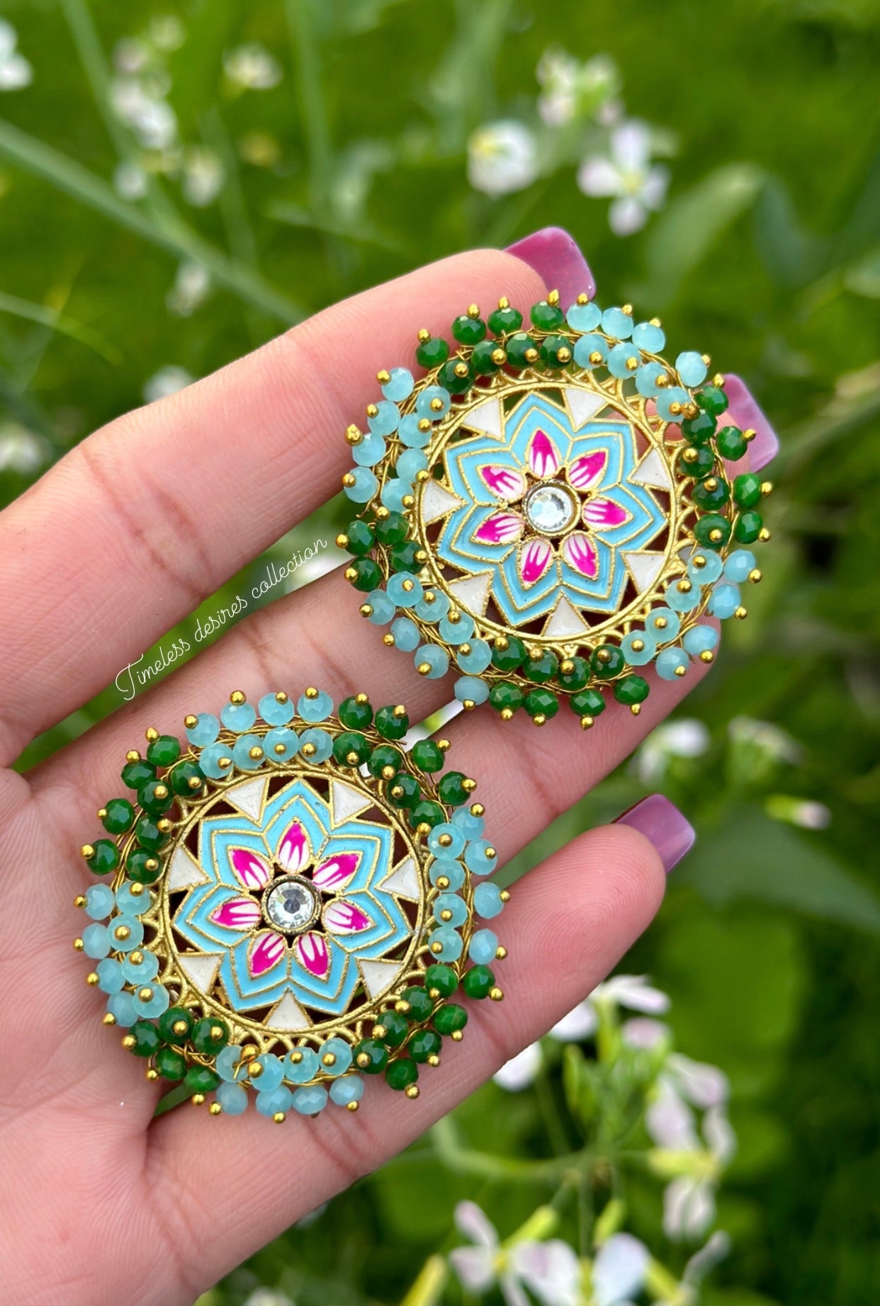 Meenakari studs in gold plating