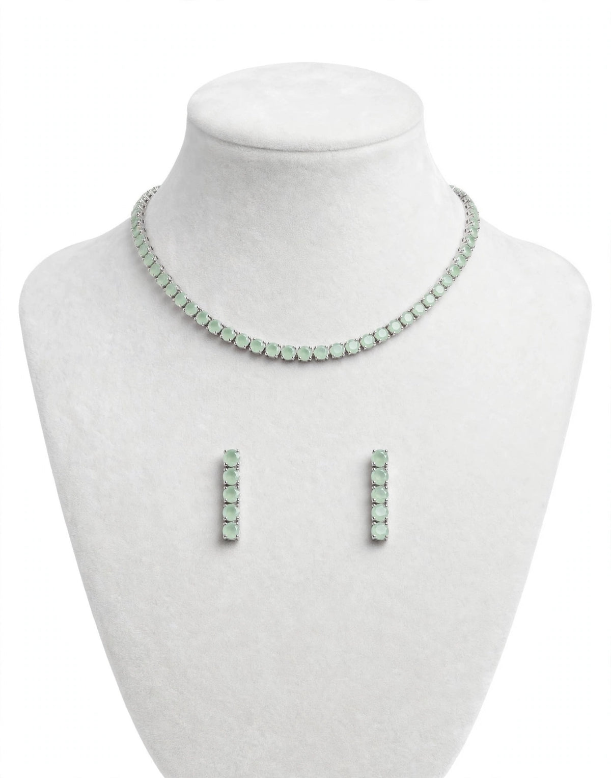 Mint green American diamond necklace set in rose golden- n74