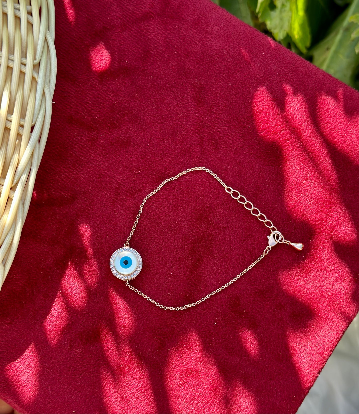 Evil eye adjustable size bracelet in American diamond in rose golden