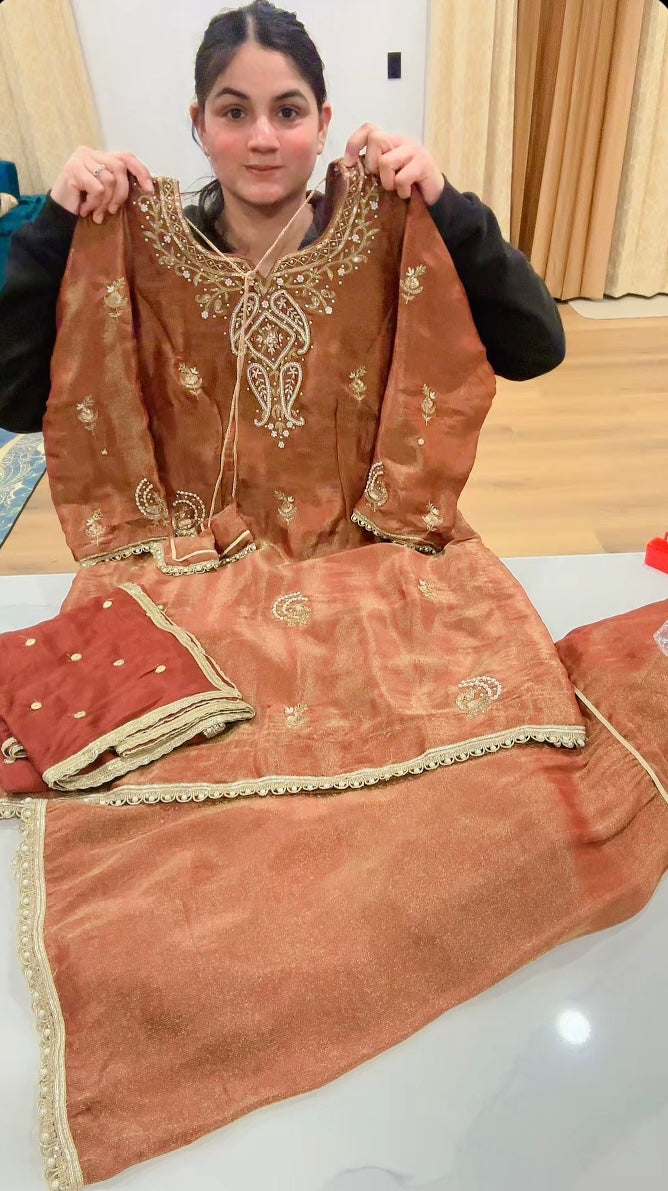 Taking Preorders Only, Timeframe 3-4 weeks, Handwork Sharara suit ( Colour - Chocolate Brown ) Code: 633
