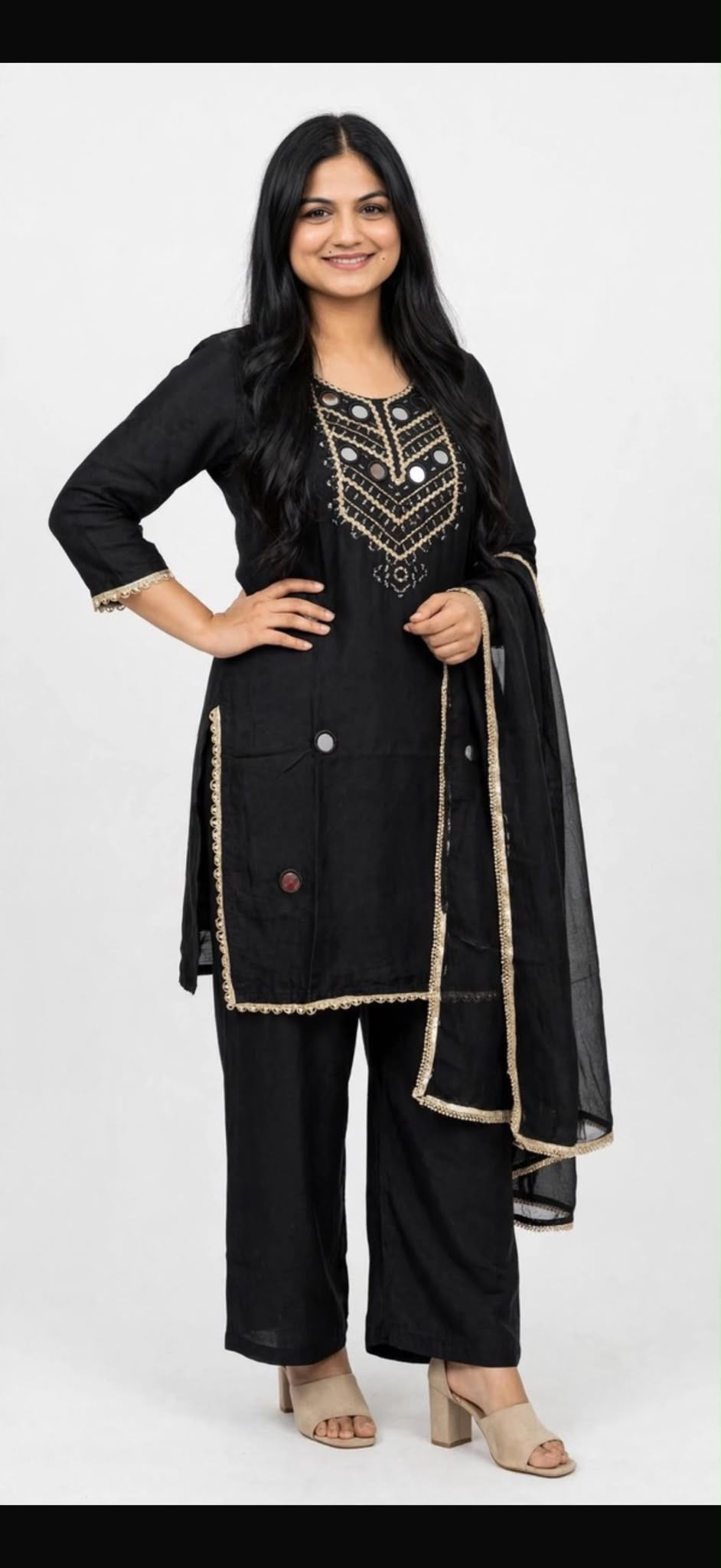 Indo western Mirror work party wear suit in glass silk fabric
Code: RE52, with free earrings