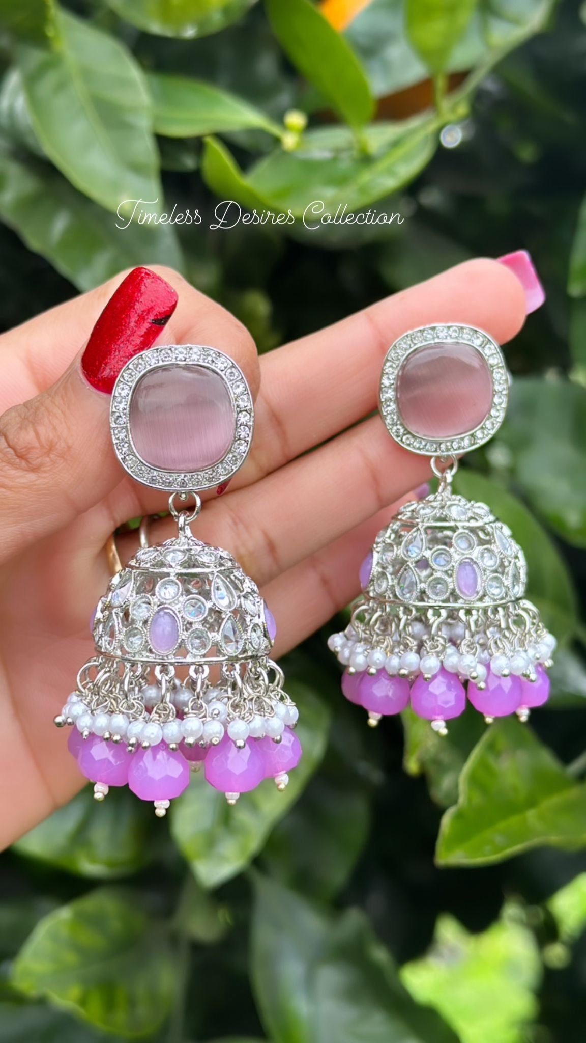 Lavender colour monalisa earrings in silver