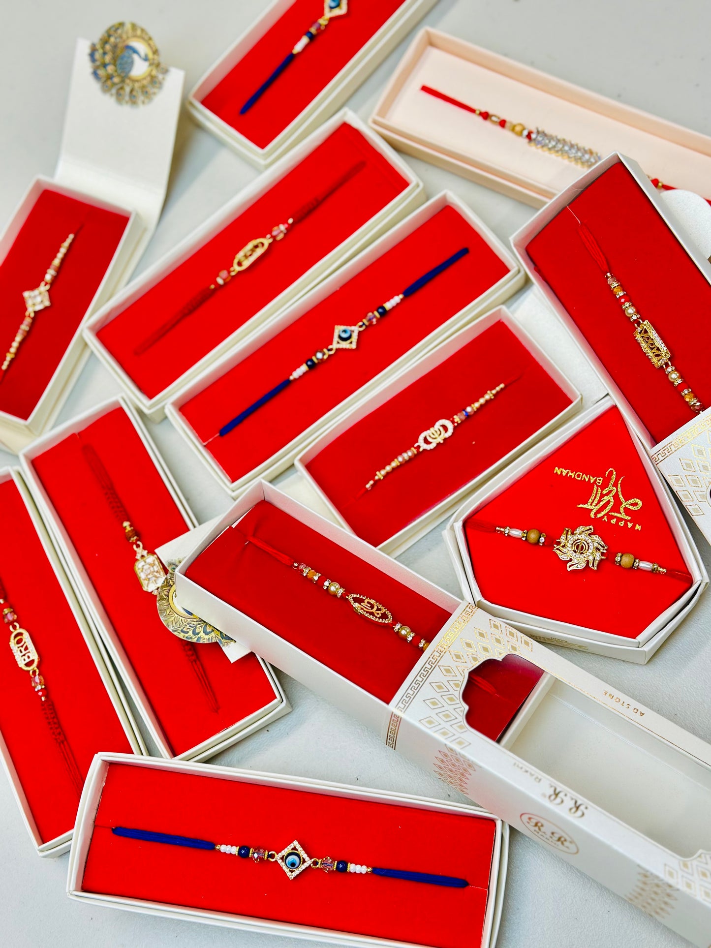 American Diamond Fency Rakhi / Rakhdi Boxes - Assorted designs as per availability ( India to India only )