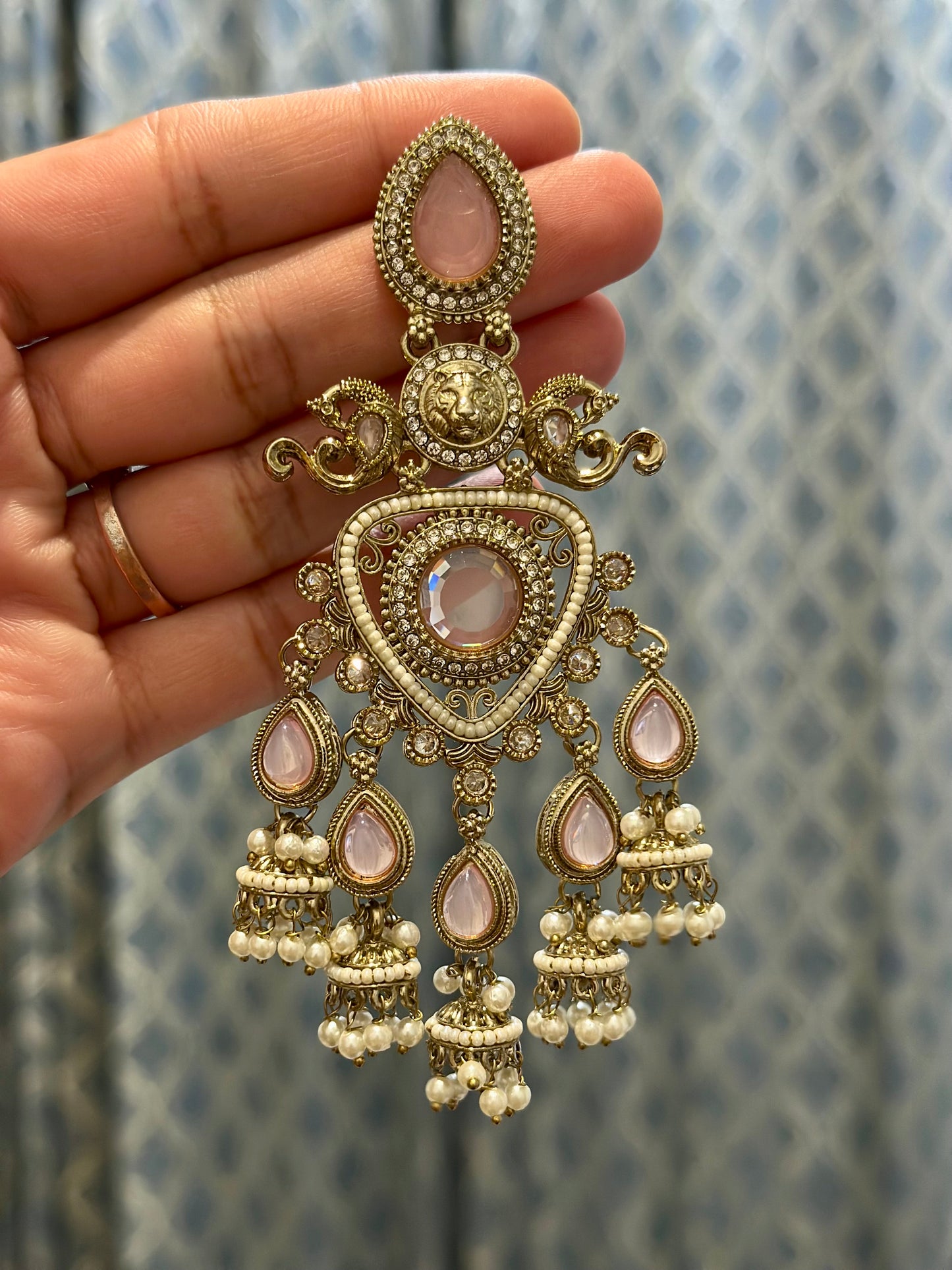 Kundan earrings, Colour: Baby pink, (Code: X1)