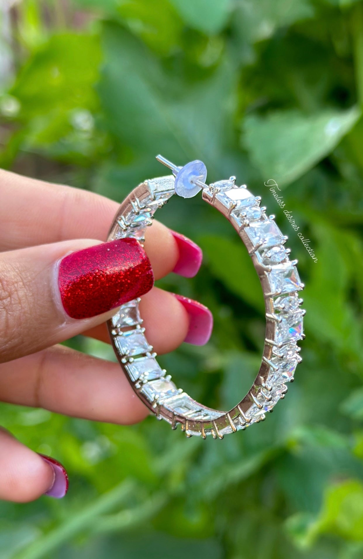 Silver American diamond earrings ( Hoops ) Waliya