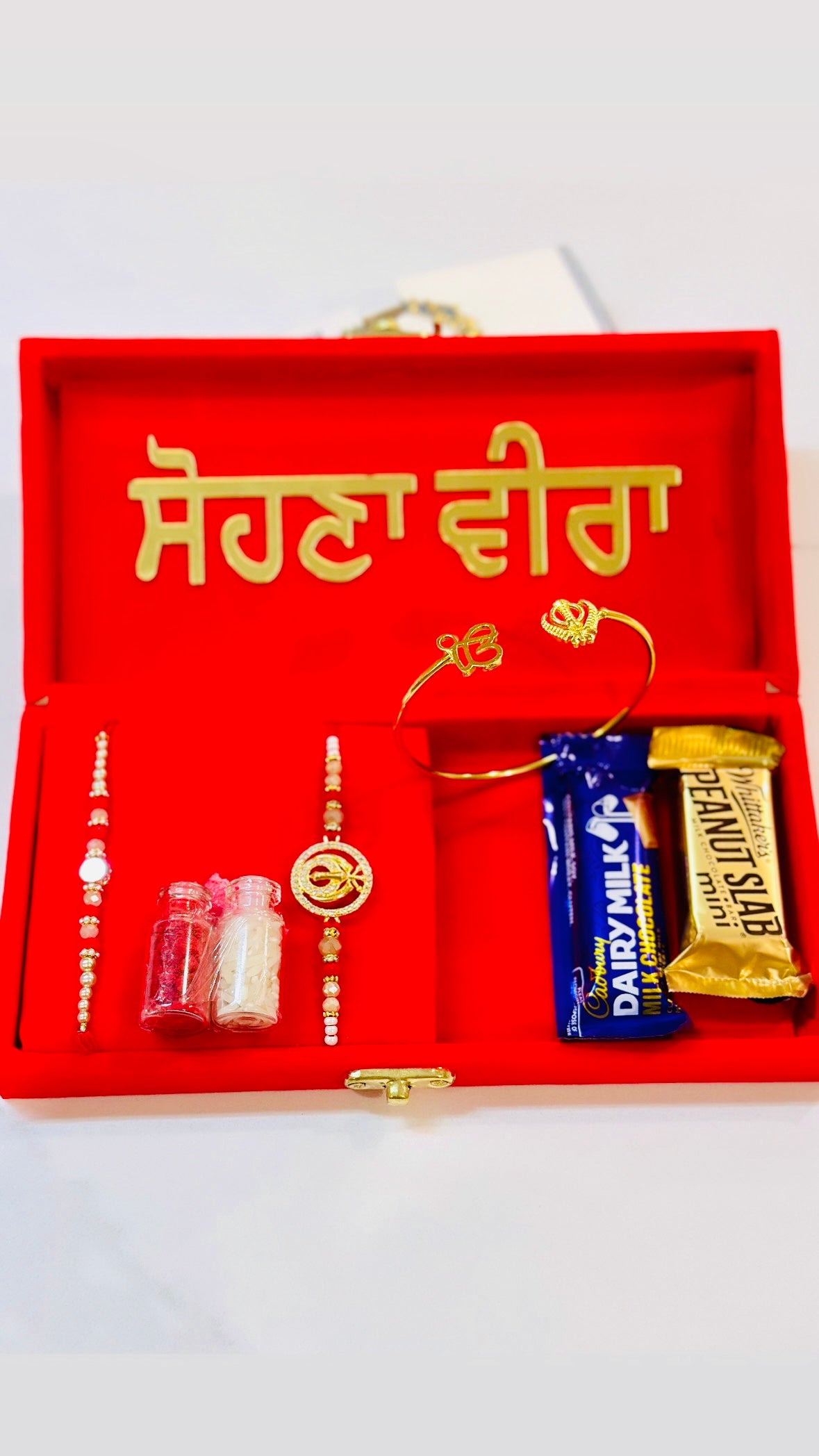 Rakhi / Rakhdi gift hamper for brother ( All in one ) Premium Rakhi box with Gift Item Kada- Rakhdi/chocolate/boxes designs can be assorted