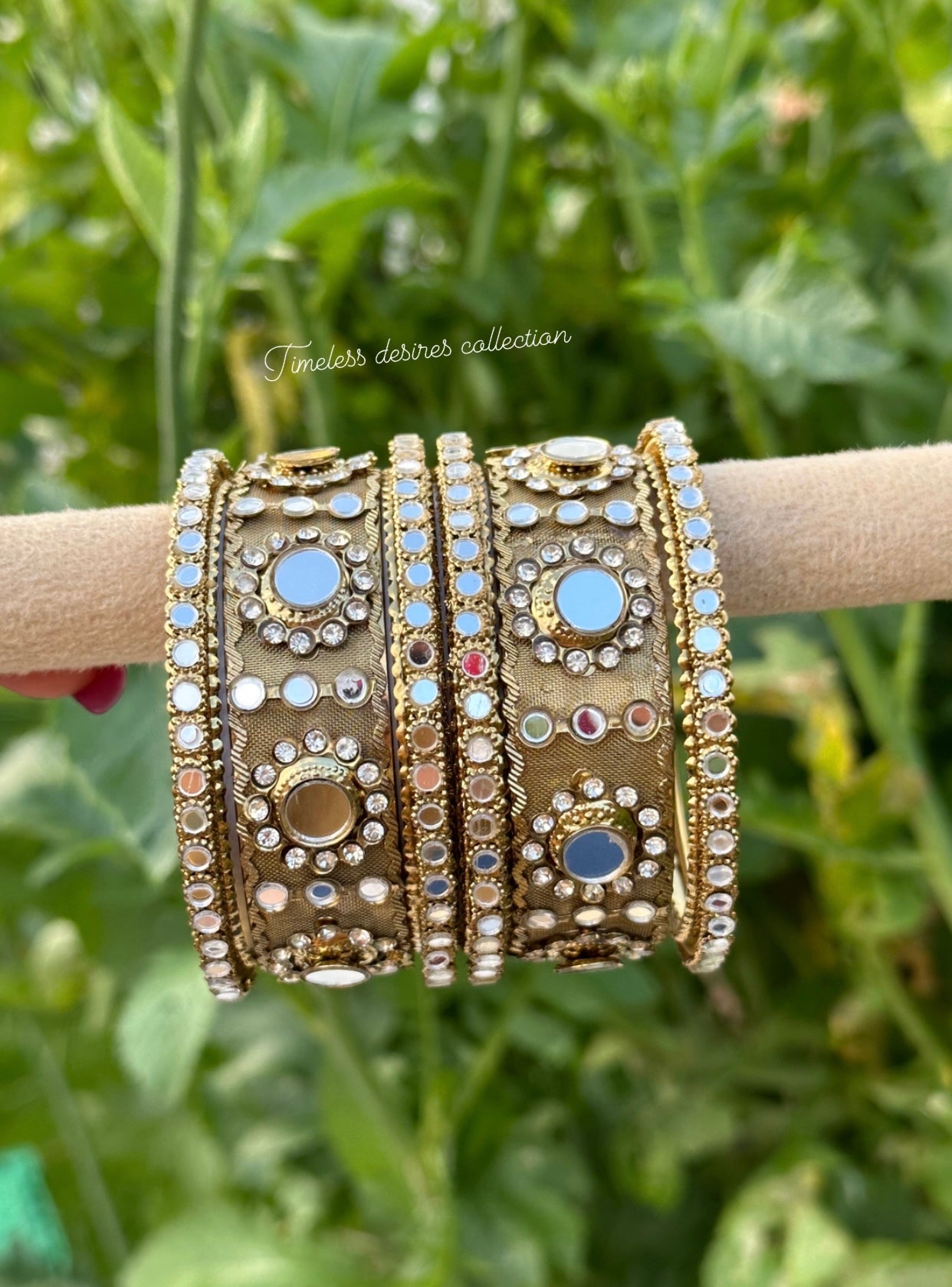 Copper golden mirror kangan bangles ( set of 2 hands )