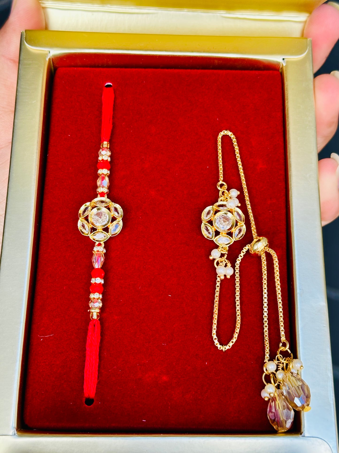Veera Bhabi Rakhi Combo set in American Diamond - Code A1