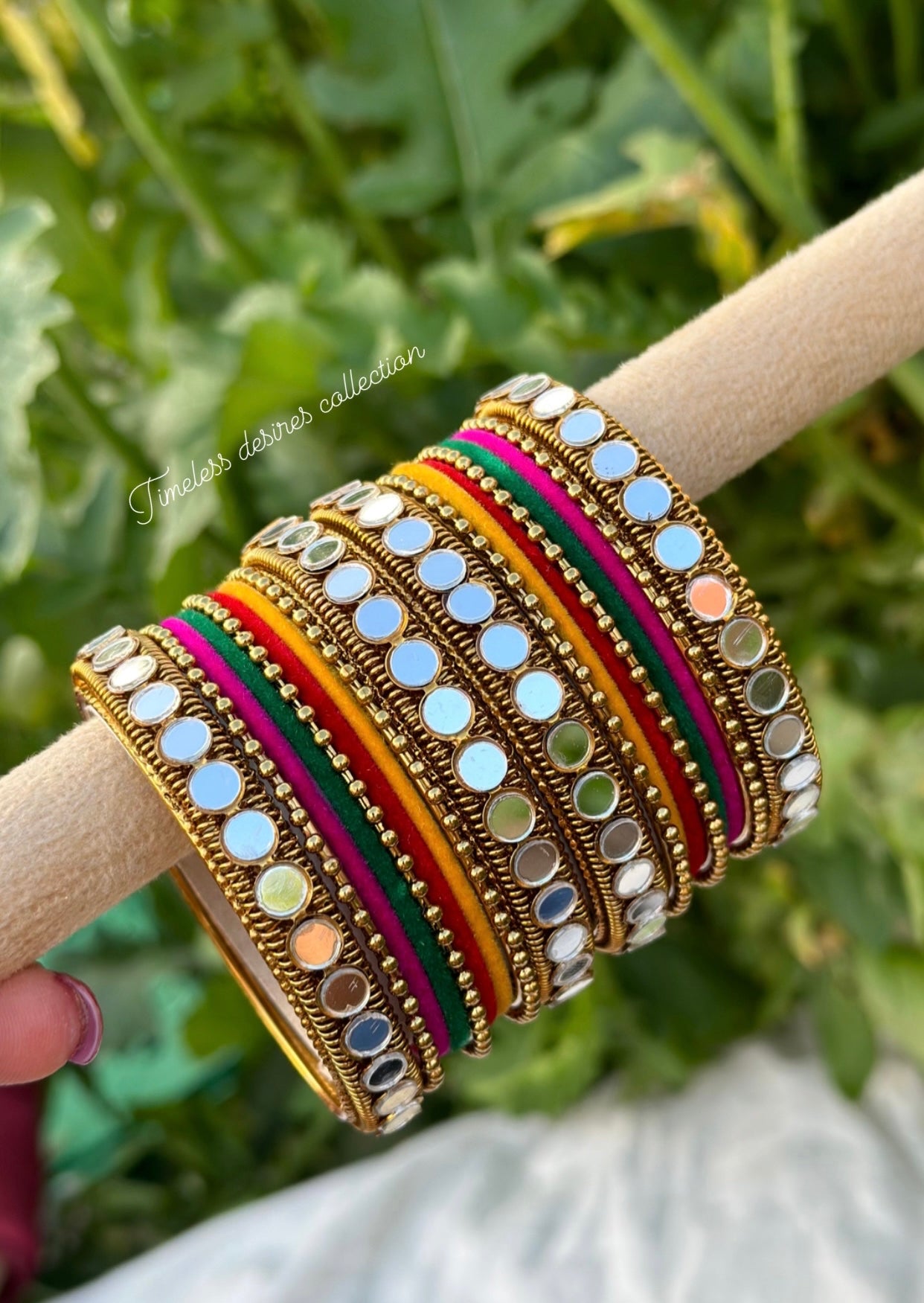 Multi mirror bangles set with golden kangan’s ( both hands )