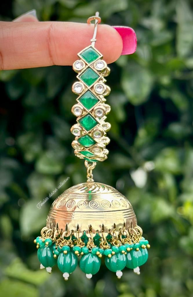 Green colour Jhumka waliya earrings in Polki & Kundan on copper base ( high quality )