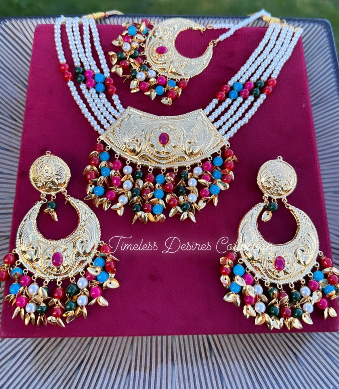 Multi Colour pipal patti necklace in Punjabi Traditional jewellery