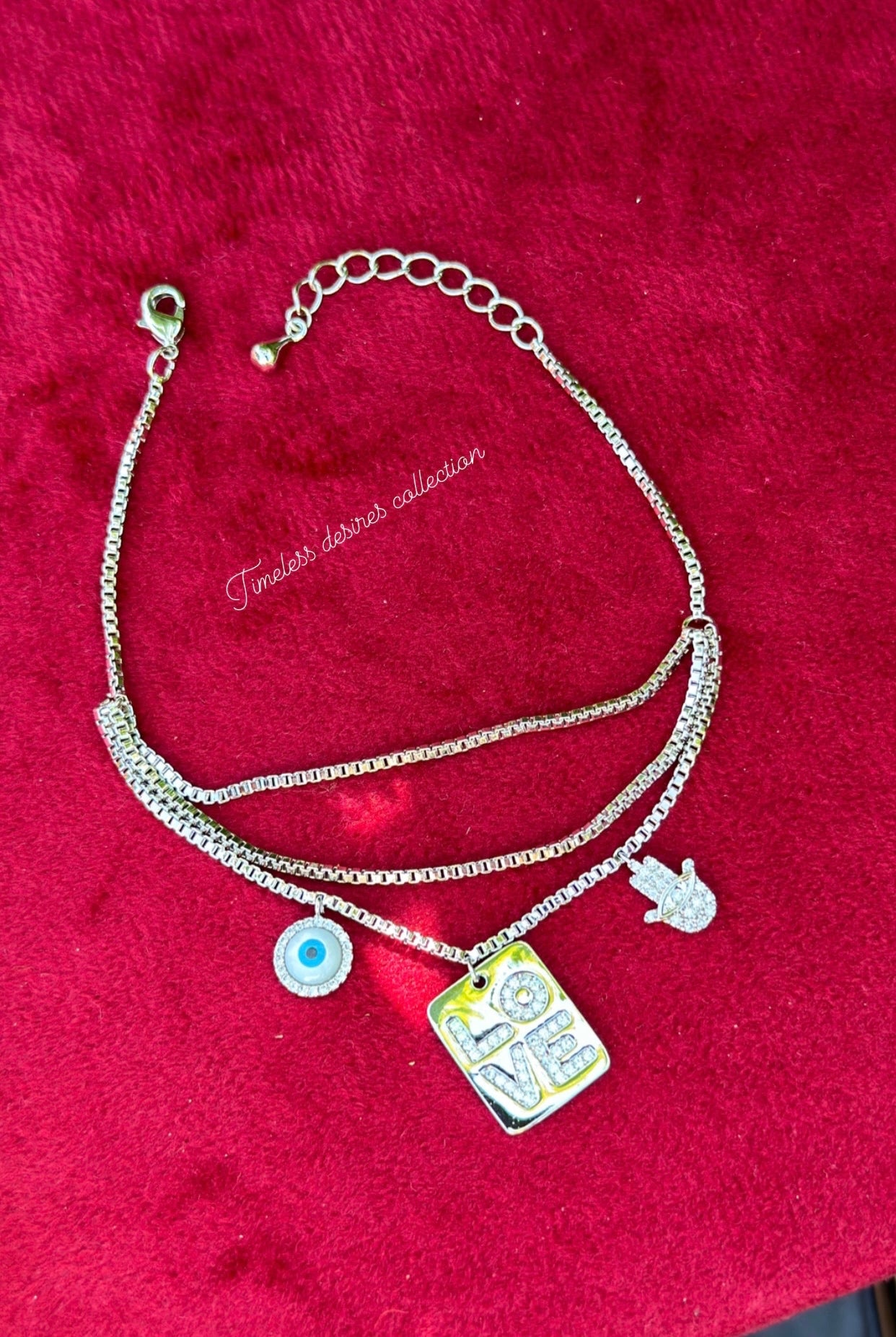 Evil eye adjustable size bracelet in American diamond