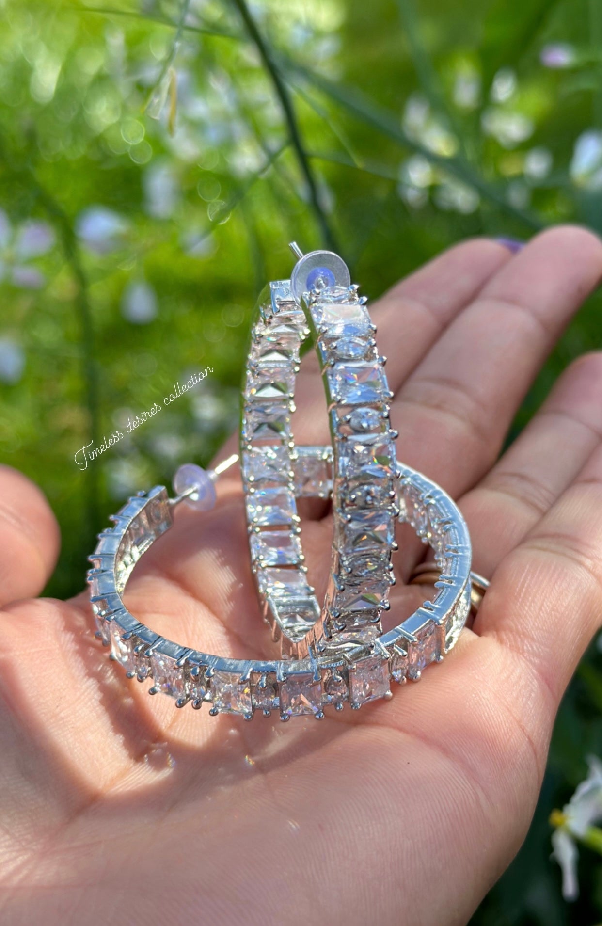 Silver American diamond earrings ( Hoops ) Waliya