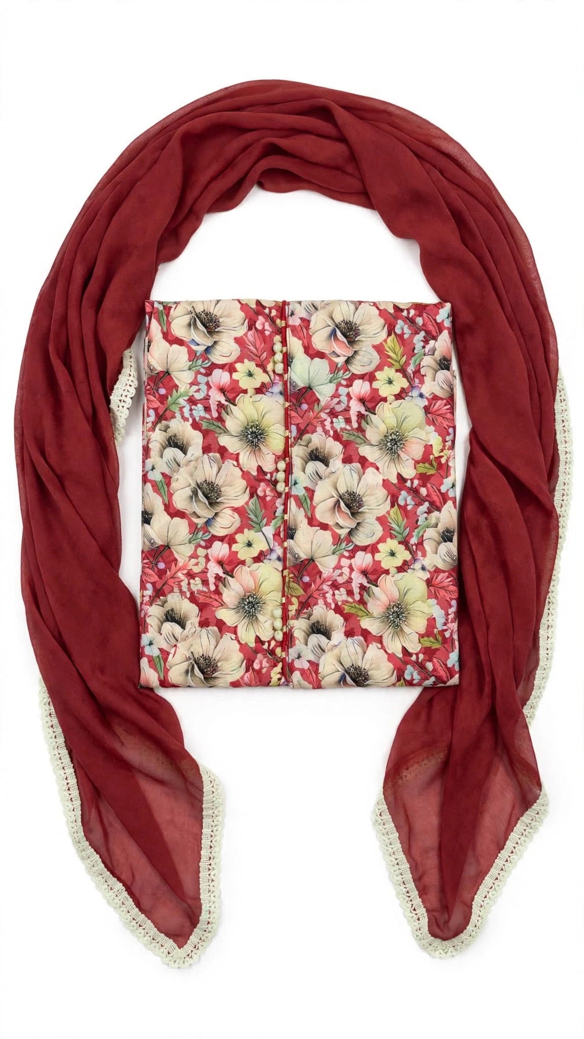 Unstitched suit in Cotton with pure duppta - Colour : Maroon ( Code: X53 )