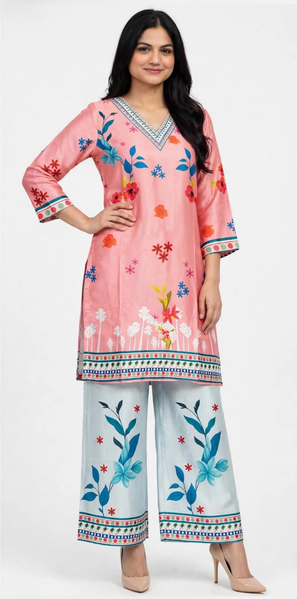 Satin silk printed co-ord set, Code: R6