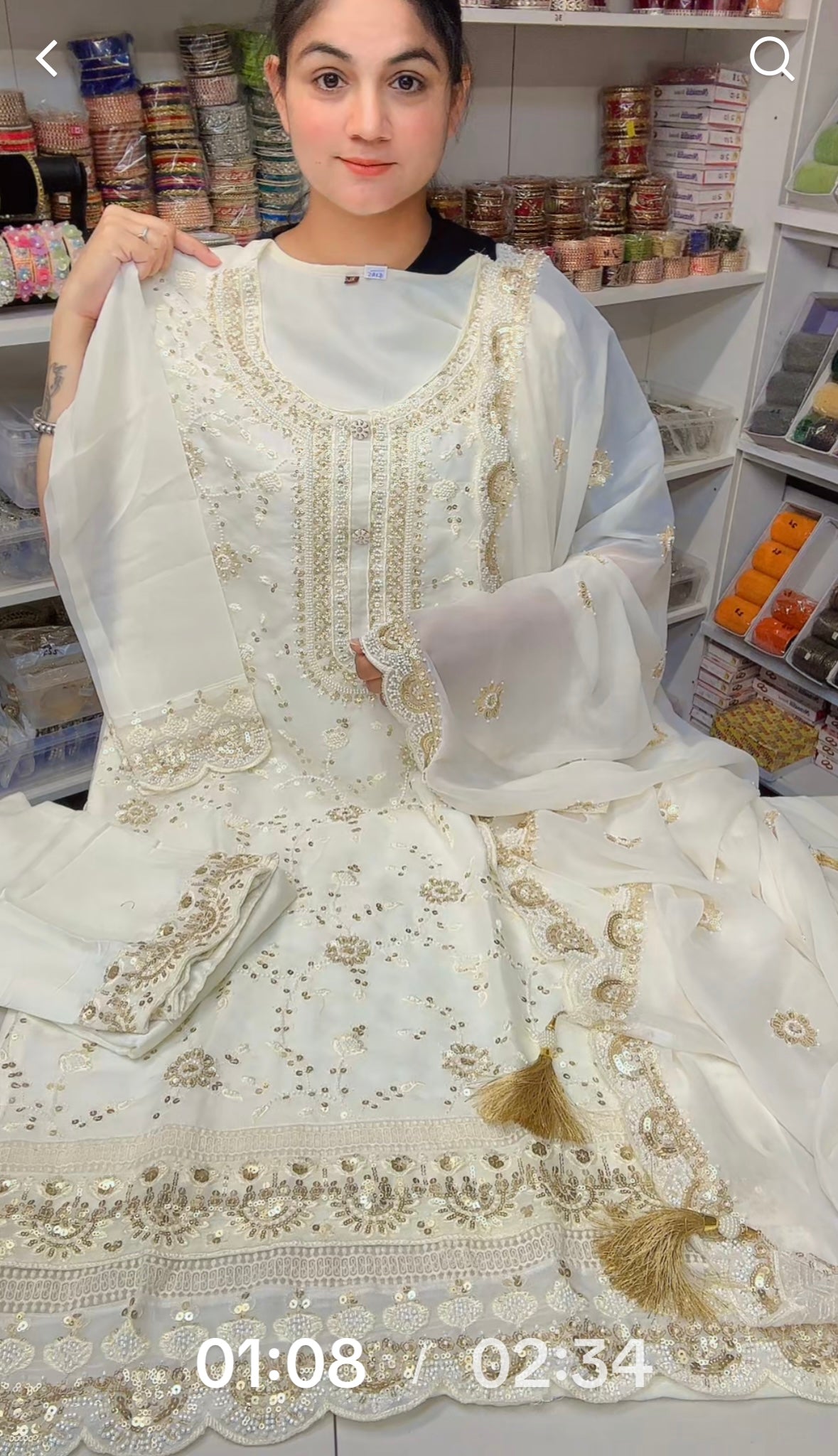 Handwork Pearl Loaded White suit - Code: R6