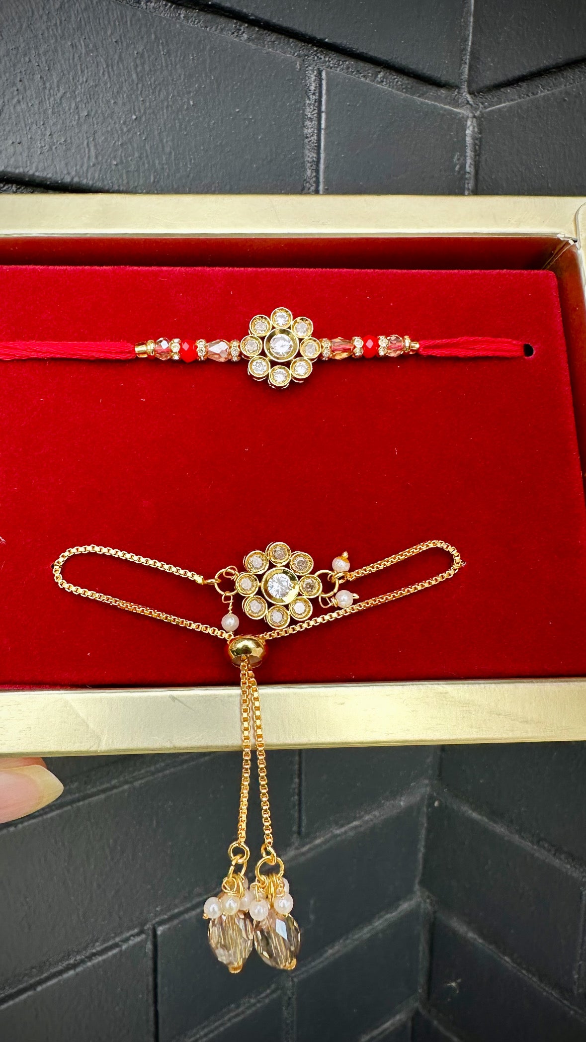 Veera Bhabi Rakhi Combo set in American Diamond - Code A7