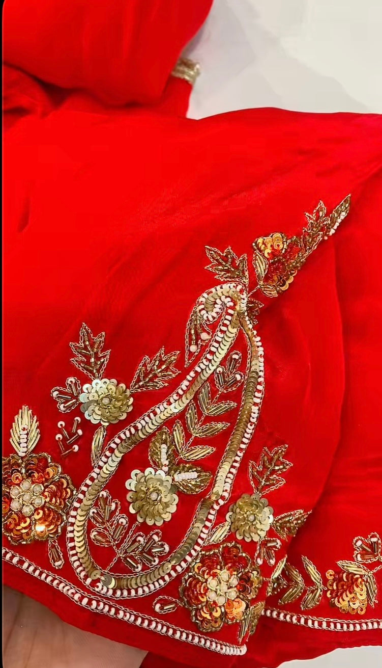 Red Handwork suit on pure Burberry -( Code: 741 )