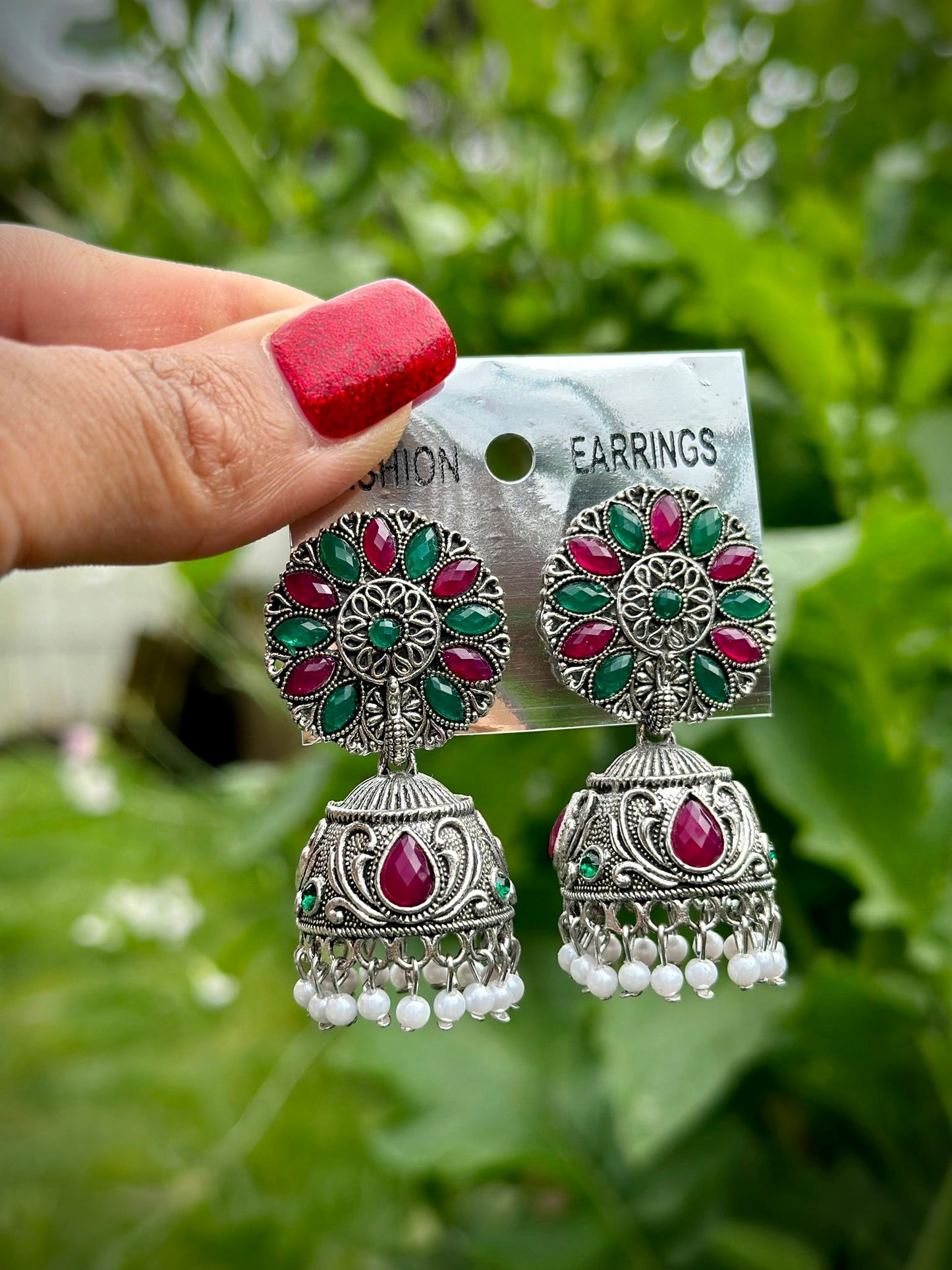 Oxidised Multi jhumka earrings