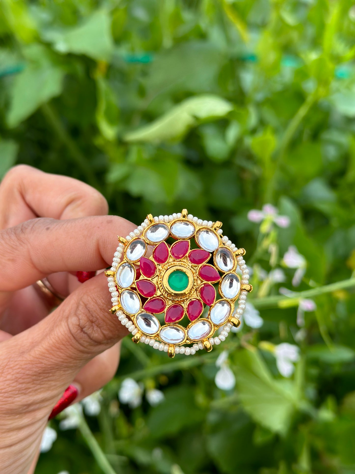 Multi coloured ring in Kundan ( adjustable )