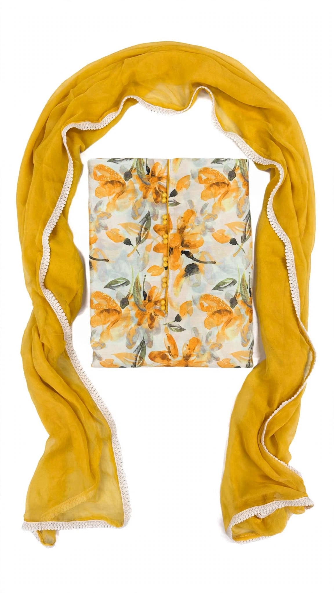 Unstitched suit in Cotton with pure duppta - Colour : Yellow ( Code: X55 )