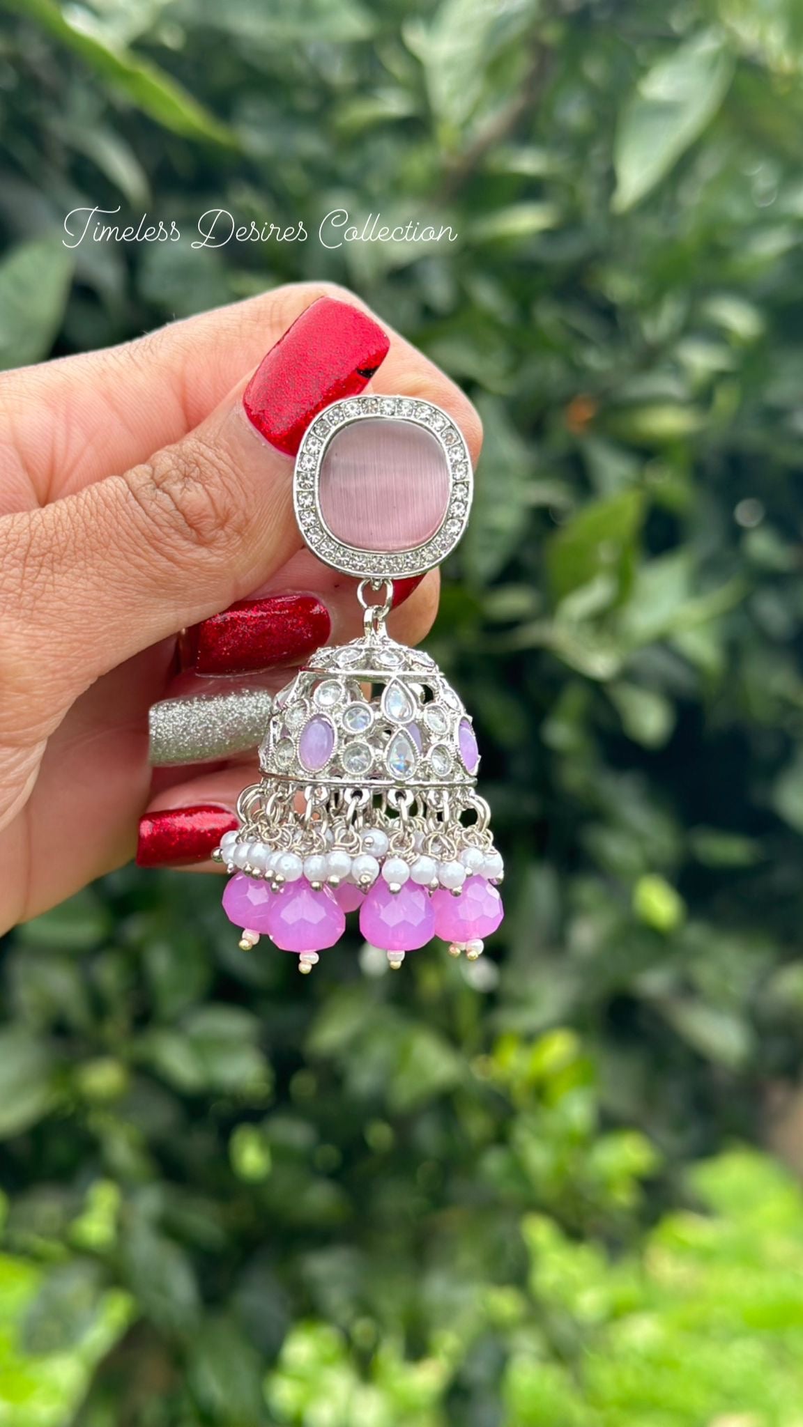 Lavender colour monalisa earrings in silver