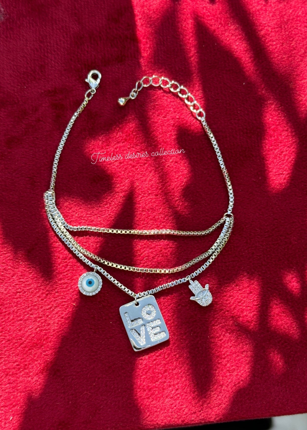 Evil eye adjustable size bracelet in American diamond