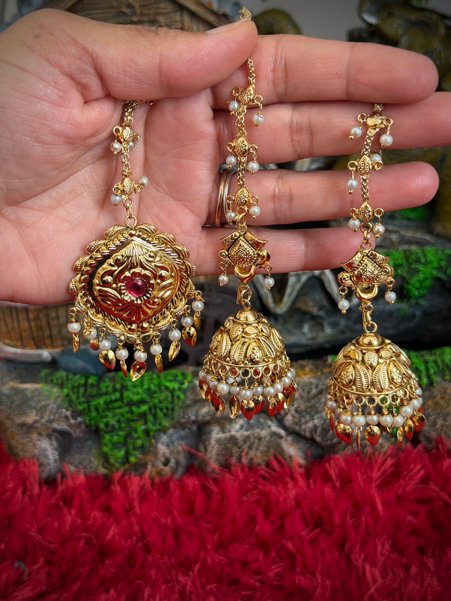 Gold plated jhumki with tikka - X62