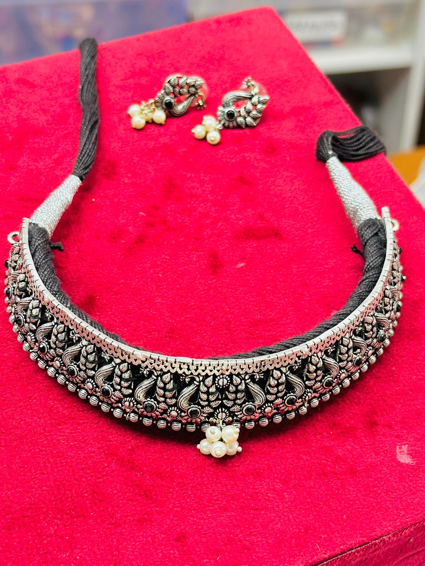 Oxidised necklace set with earrings