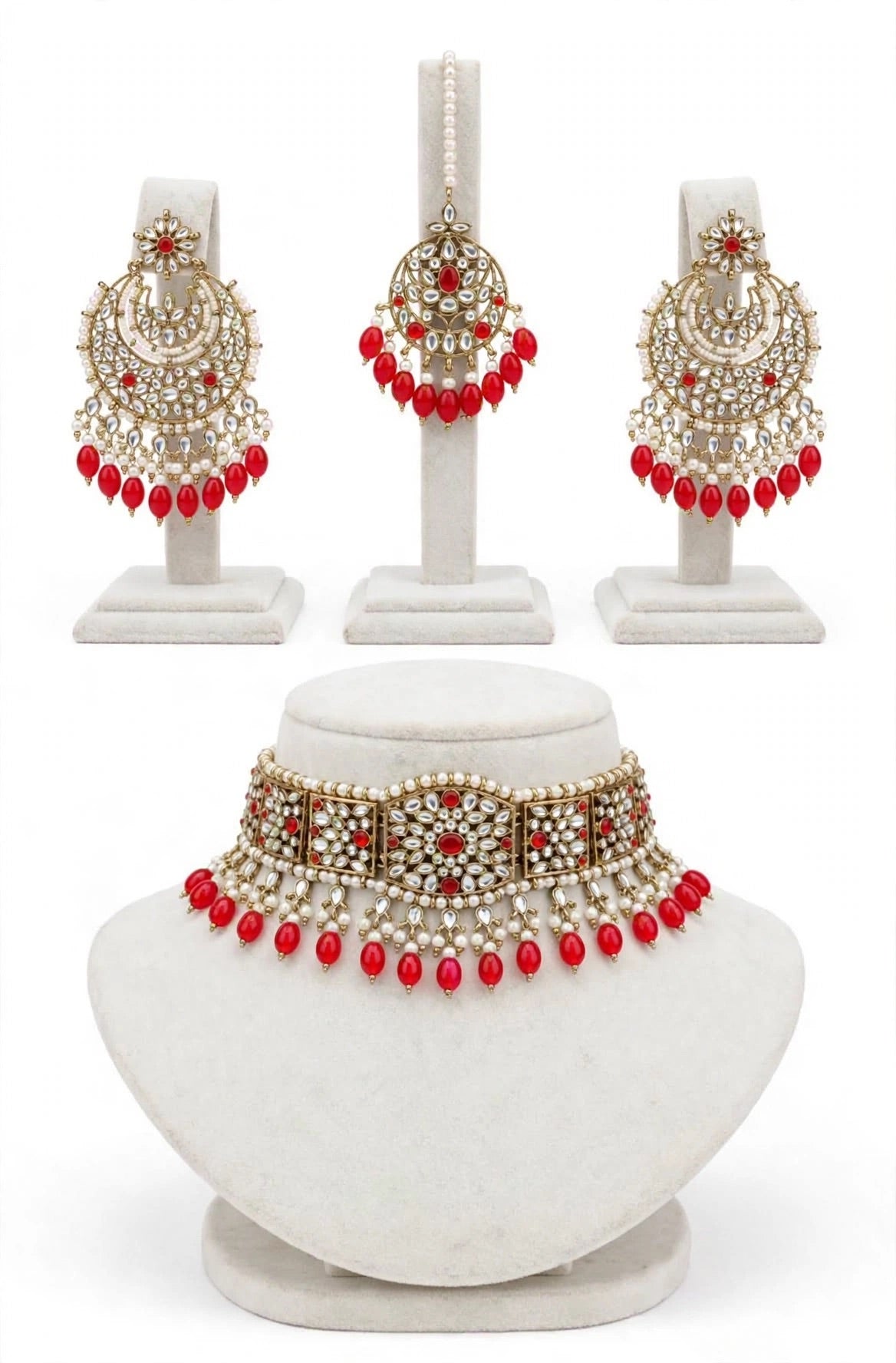 Red choker / necklace set in Kundan- N18