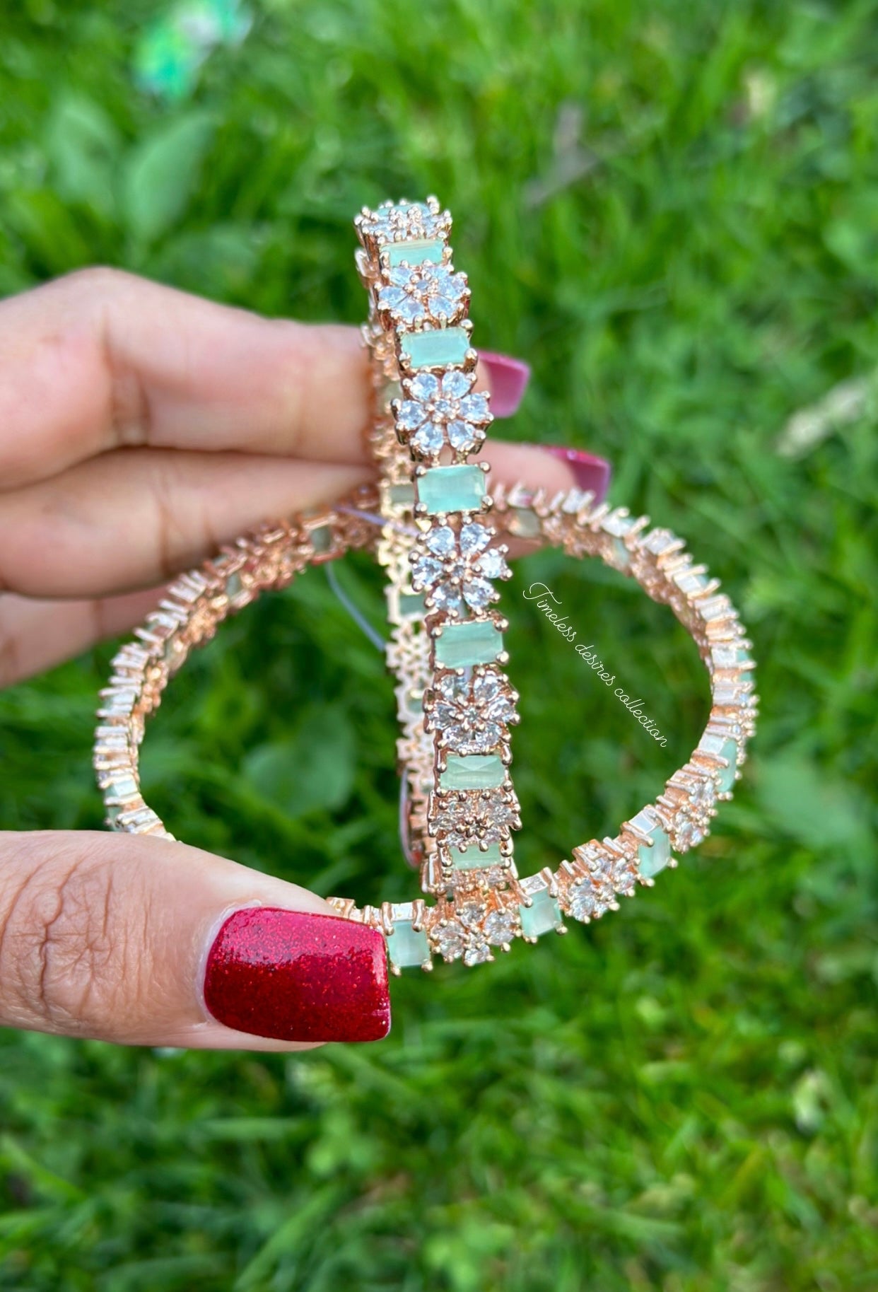 Mint green American diamond kangan / bangles