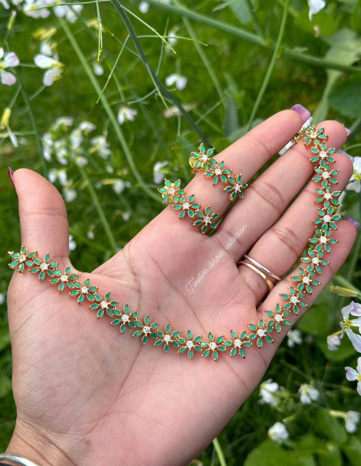 Green American diamond necklace set