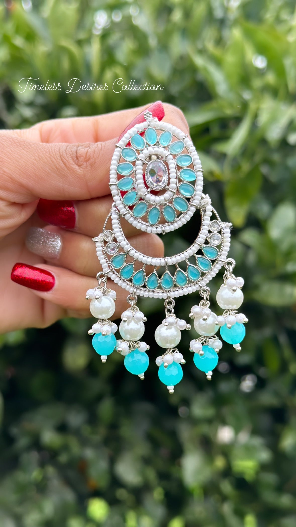 Sky Blue earrings in silver in polki