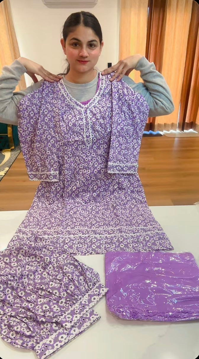 Cotton suit with afghani salwar in lavender colour, Code: 134