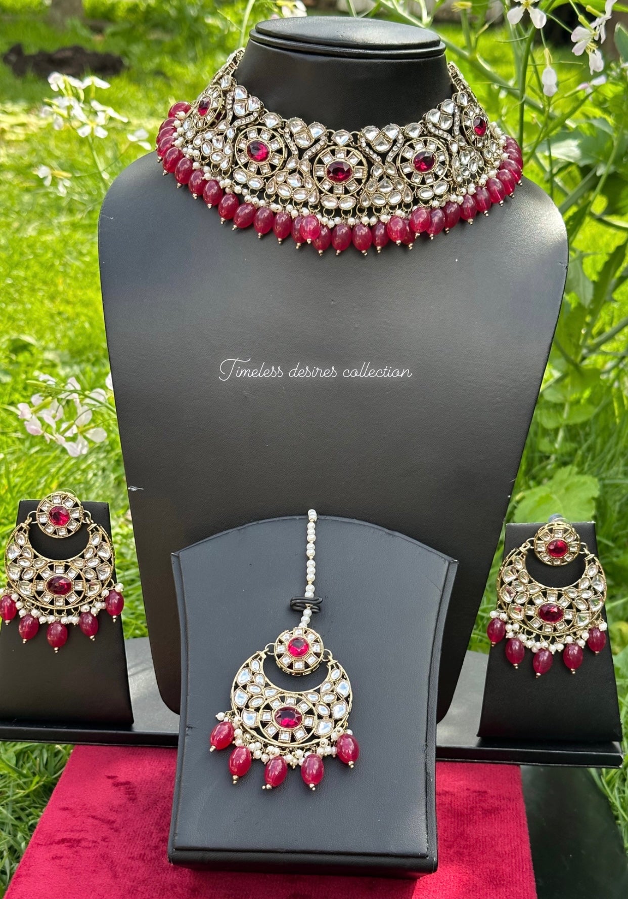 Hot pink ( Dark pink ) necklace / choker set in kundan-N30