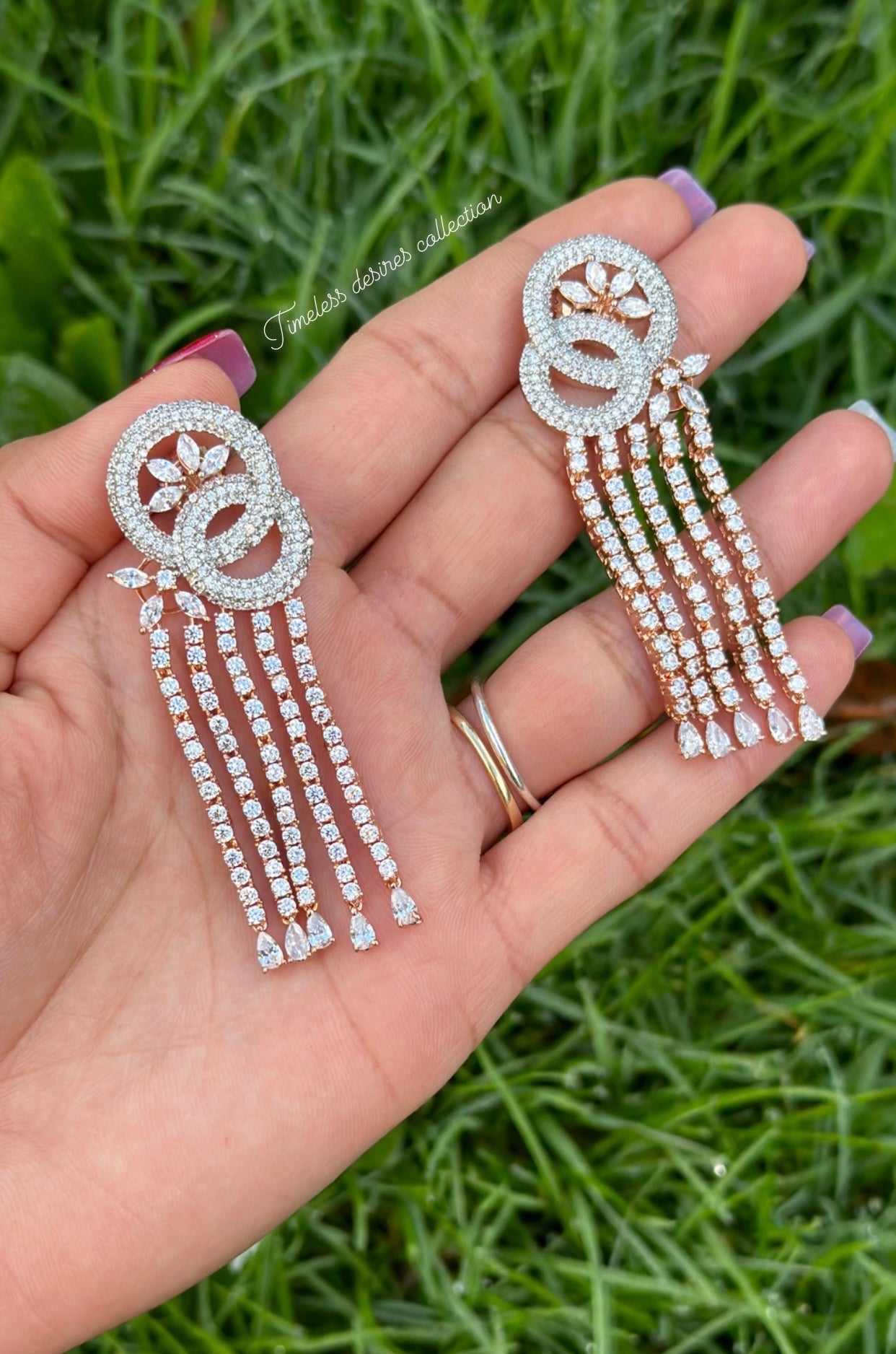 American diamond earrings in rose golden