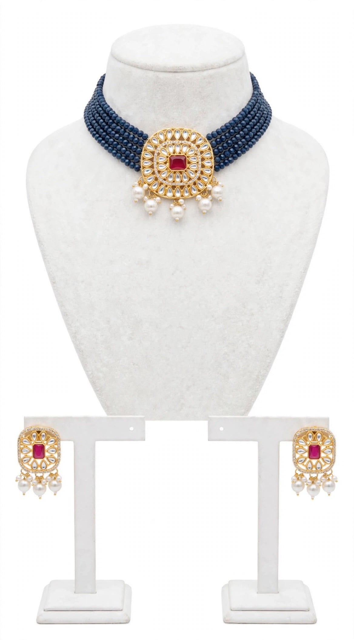 Blue necklace/choker set in Kundan-n35
