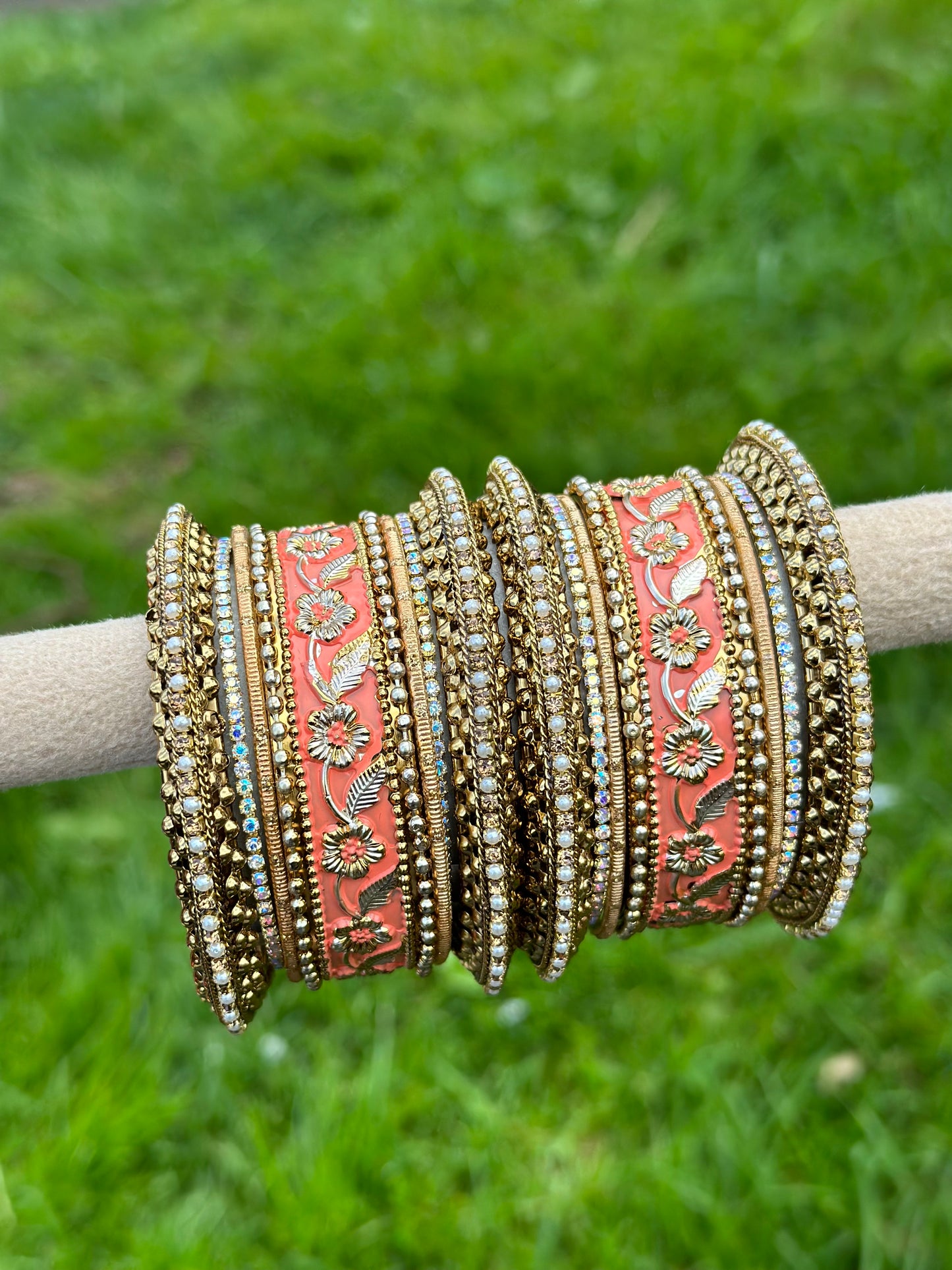 Peach colour Rajwadi Style Meenakari bangles set ( set of Both hands )