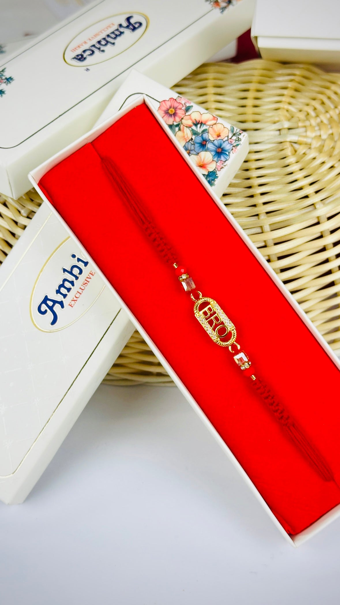 Bro Rakhi / Rakhi box in American Diamond - Code A28