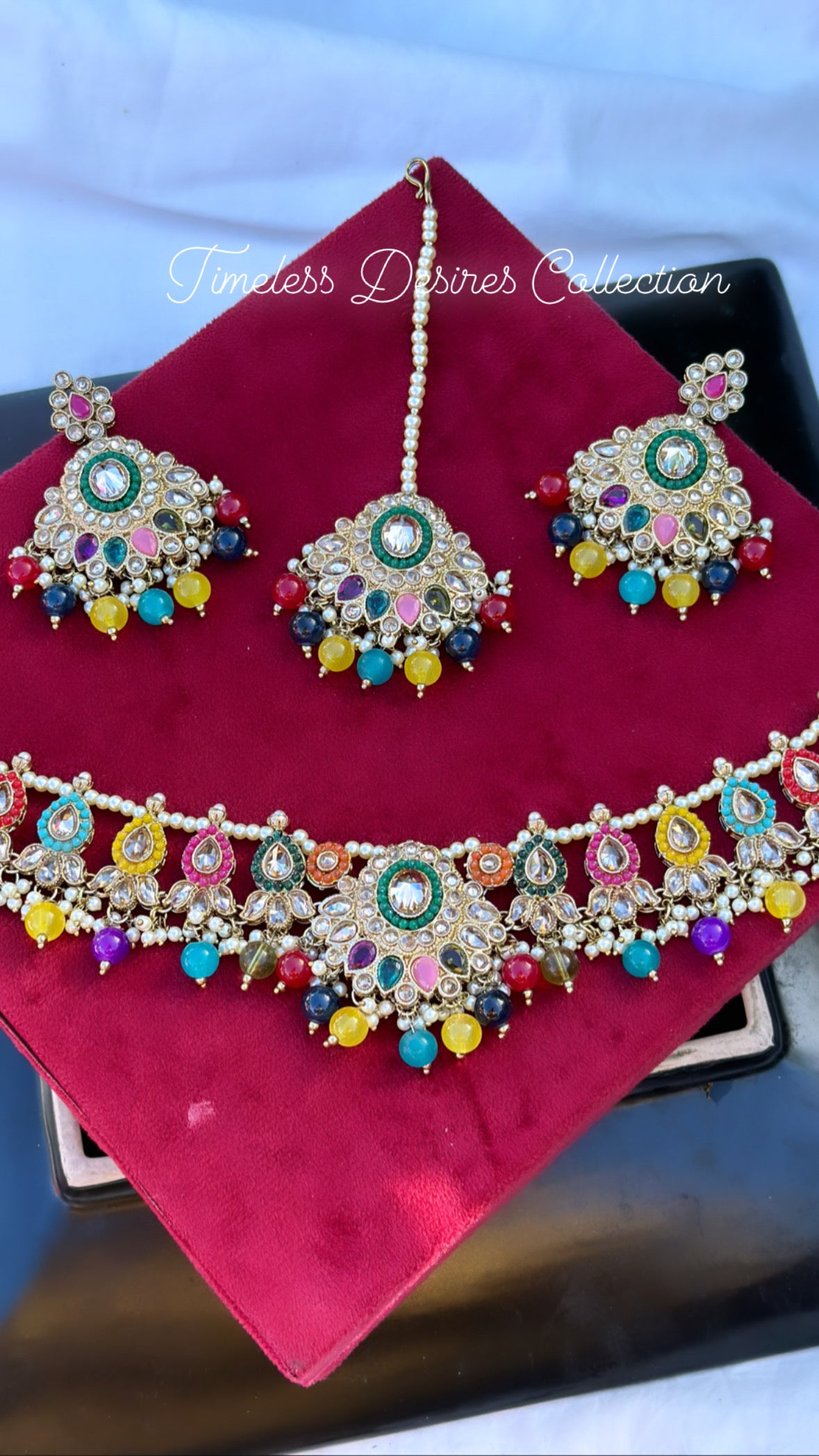 Multi colour choker / necklace set in reverse AD ( high quality polki )