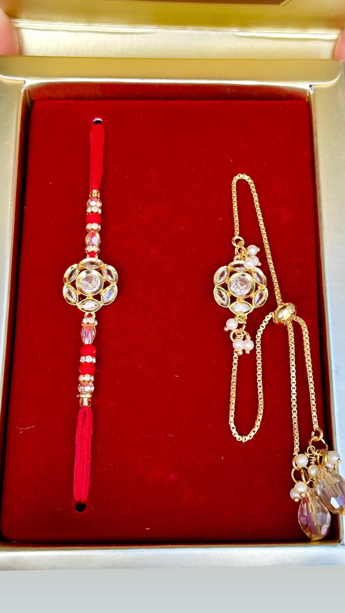Veera Bhabi Rakhi Combo set in American Diamond - Code A1