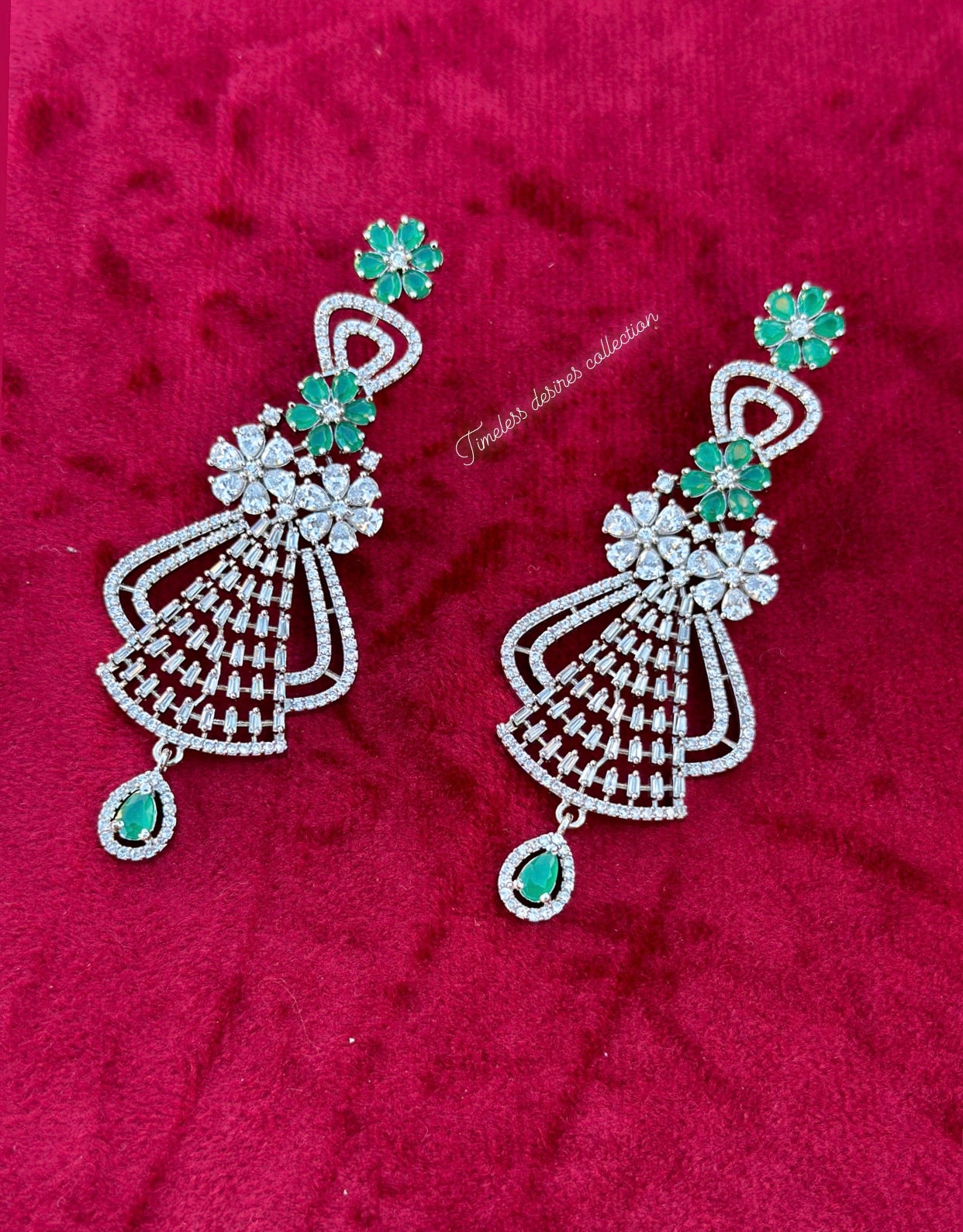 Green American diamond earrings in silver