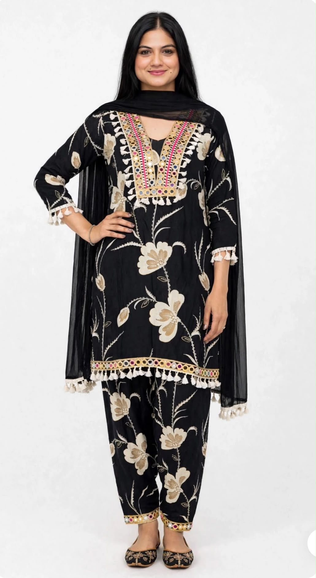 Mirror work indo western cotton suit, Code : 354