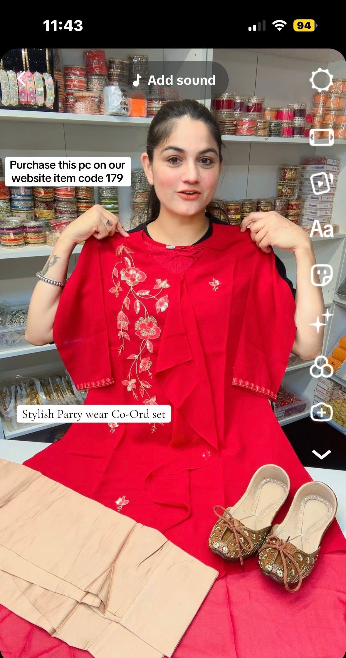 Item Code 179 - Maroon + skin ( Stylish party wear co-ord set )