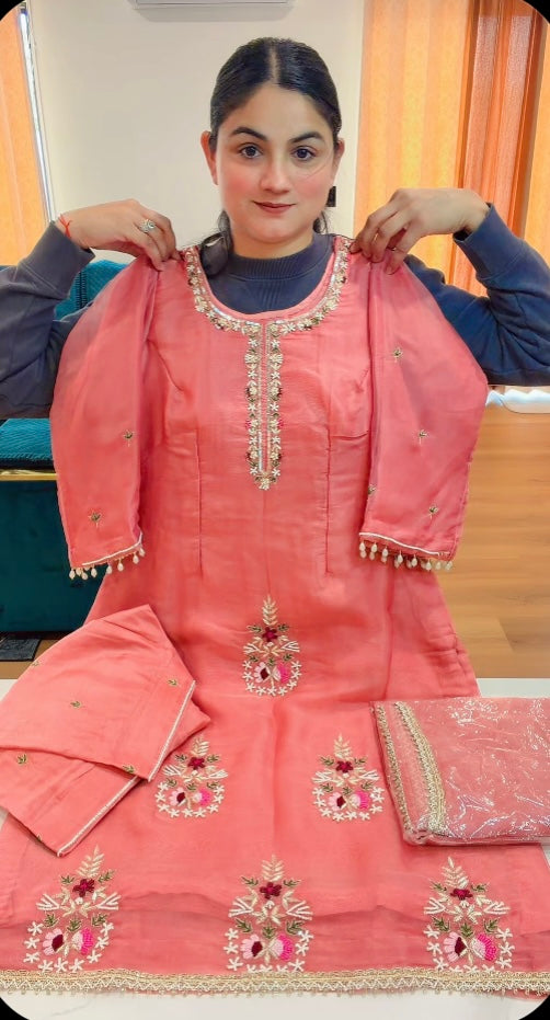 Handwork party wear suit -( Colour : Peachy pink ) Code -S106