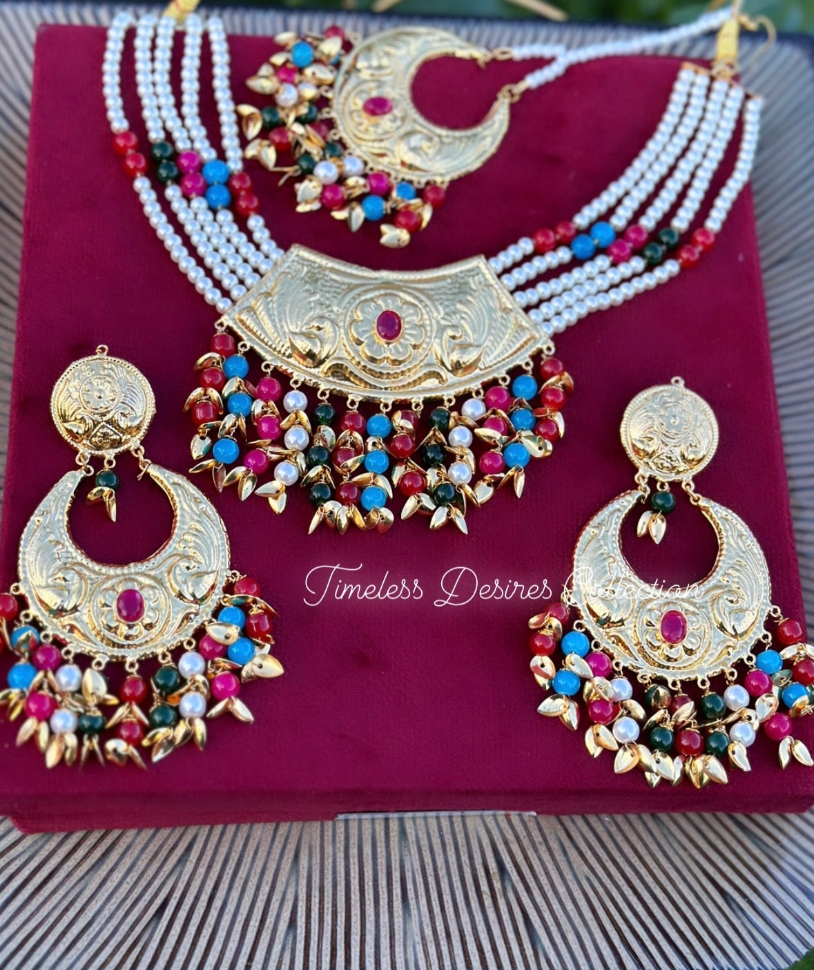 Multi Colour pipal patti necklace in Punjabi Traditional jewellery